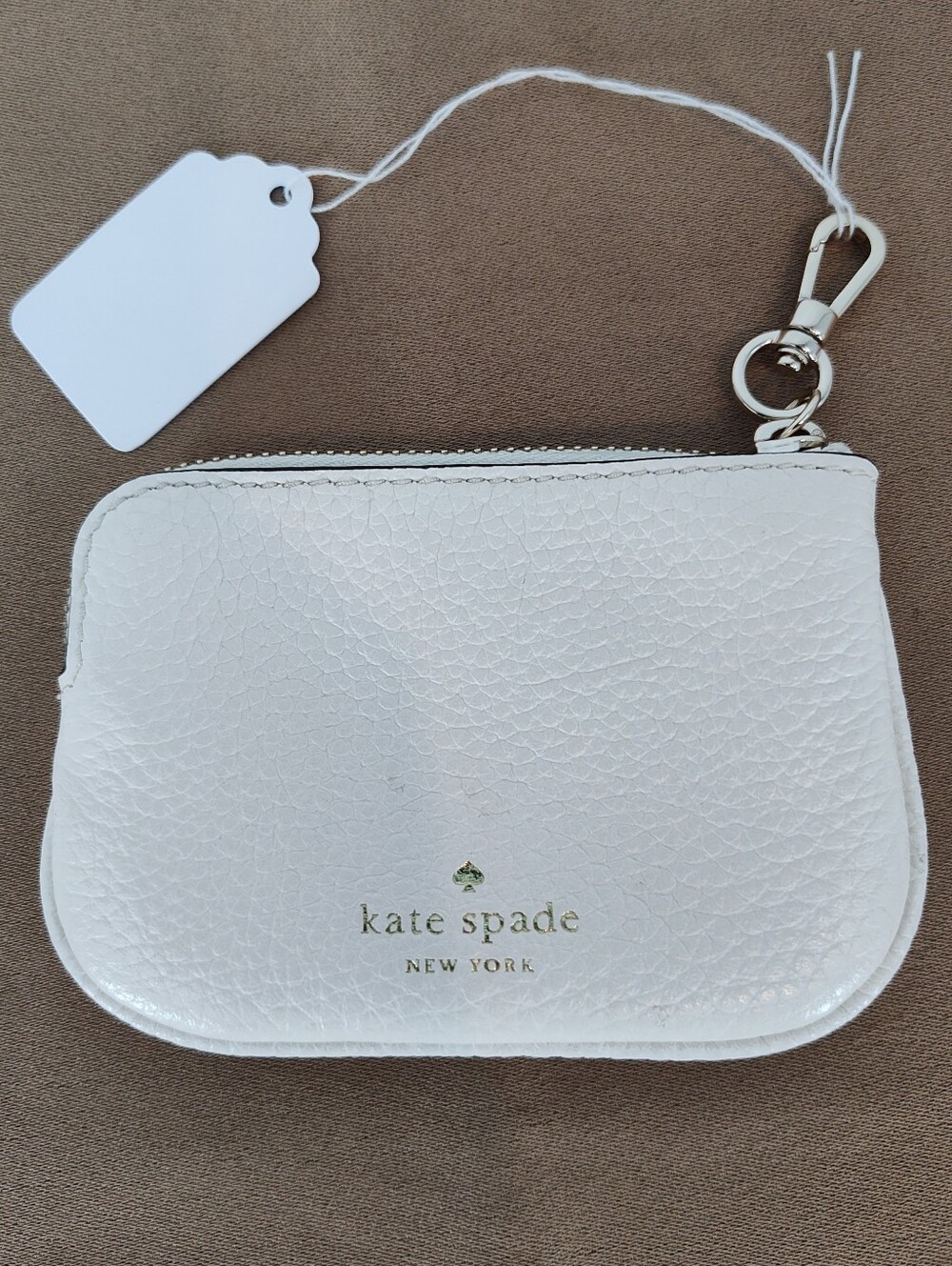 kate spade Small White Leather Coin Pouch with Gold Hardware